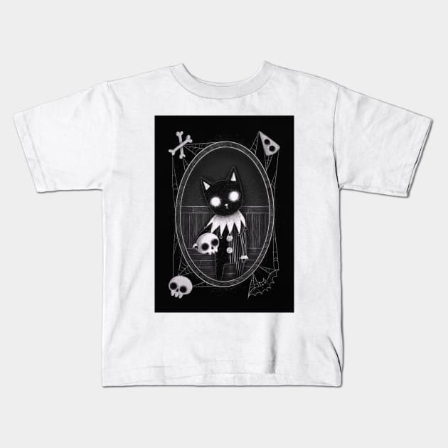 Black Cat Portrait Kids T-Shirt by Sickyll